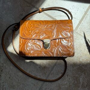 Patricia Nash Floral Embossed Brown Crossbody Bag